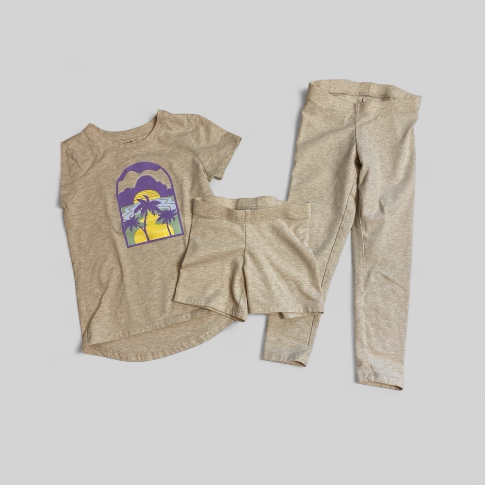 Member's Mark girls Beige Graphic Tee size xs 4-5 3 pieces